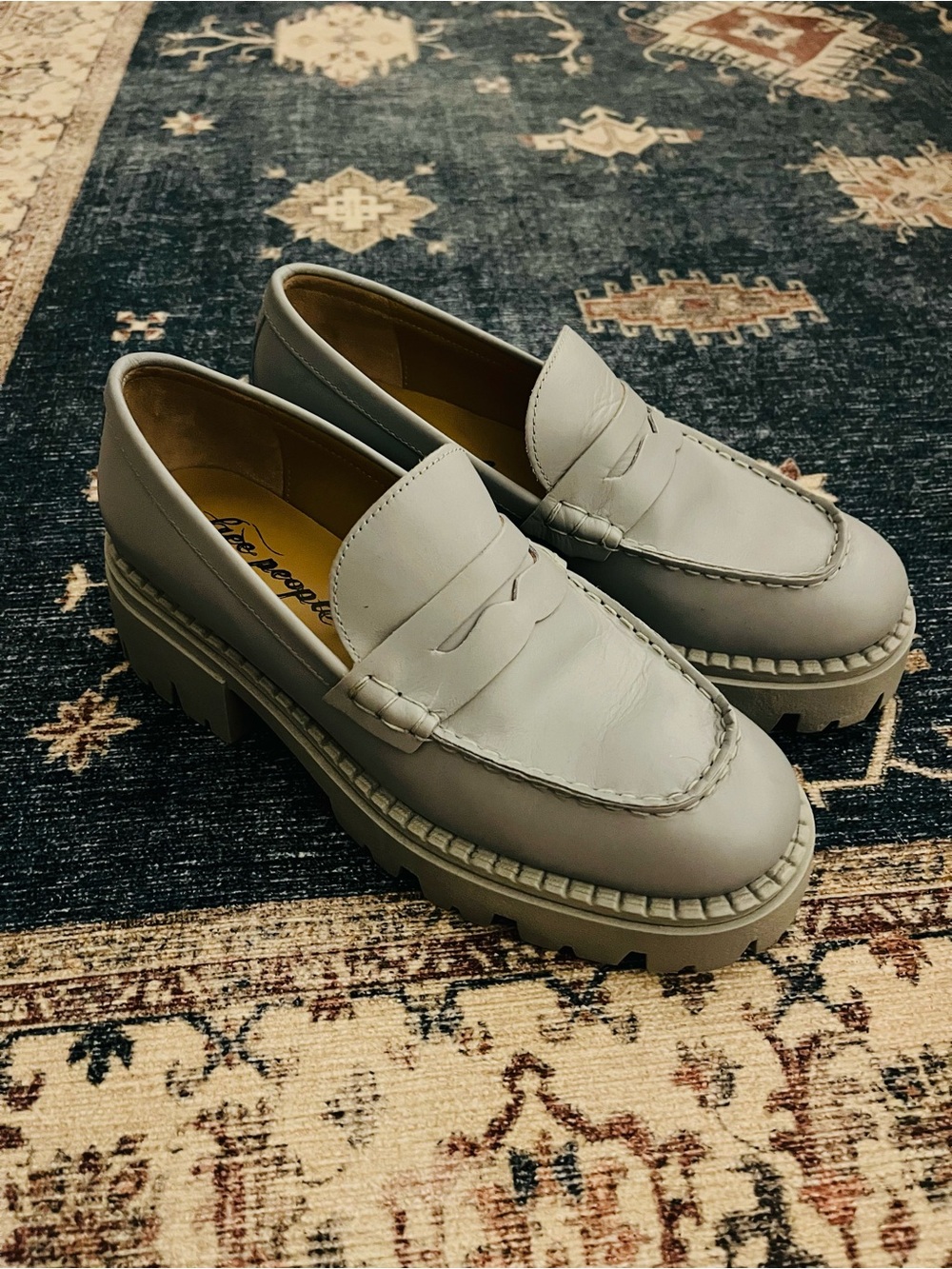 Chunky Lug Penny Loafers in Light Gray
